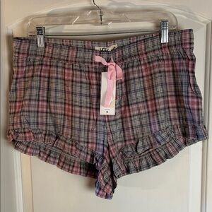 UGG Pink & Gray Plaid Ruffle Lounge Pajama Shorts